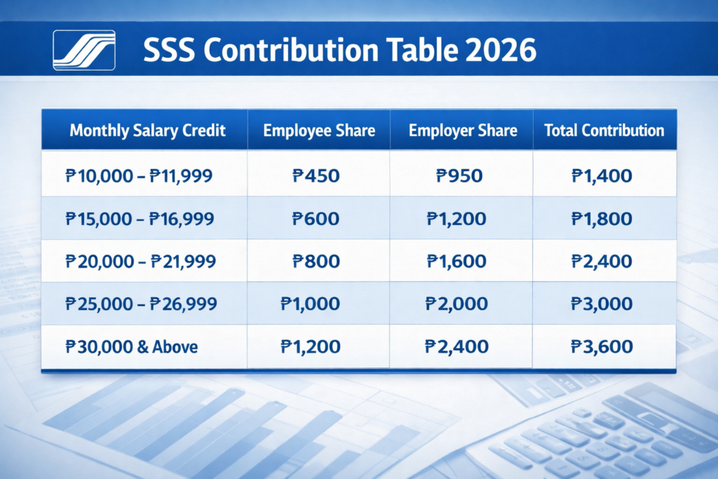 SSS Contribution Table 2026 monthly contribution guide