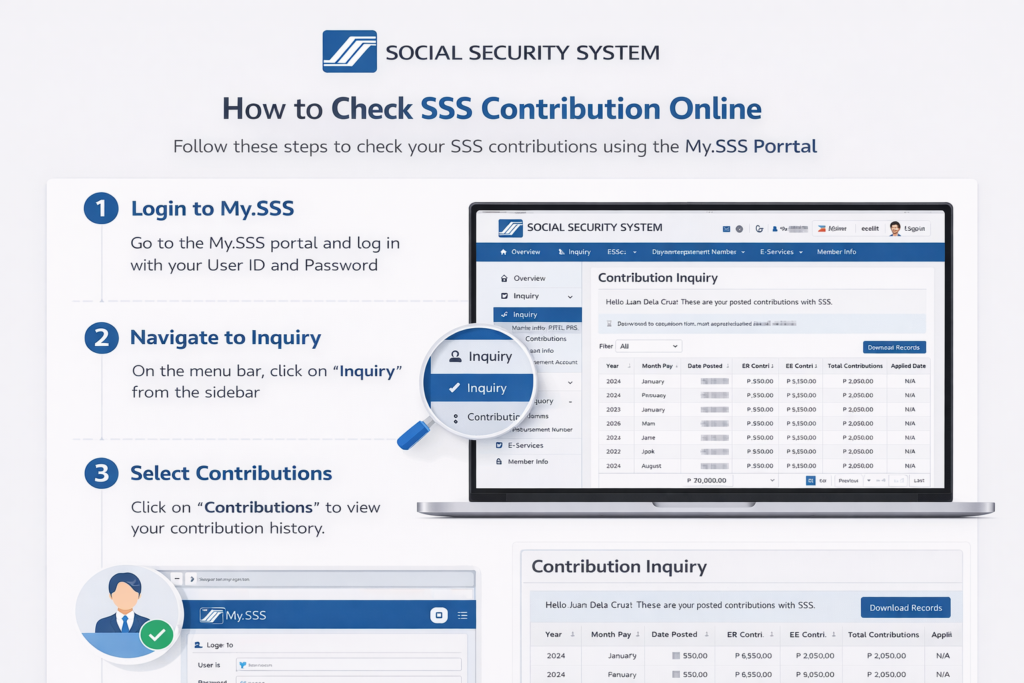 how to check SSS contribution online Philippines step by step guide